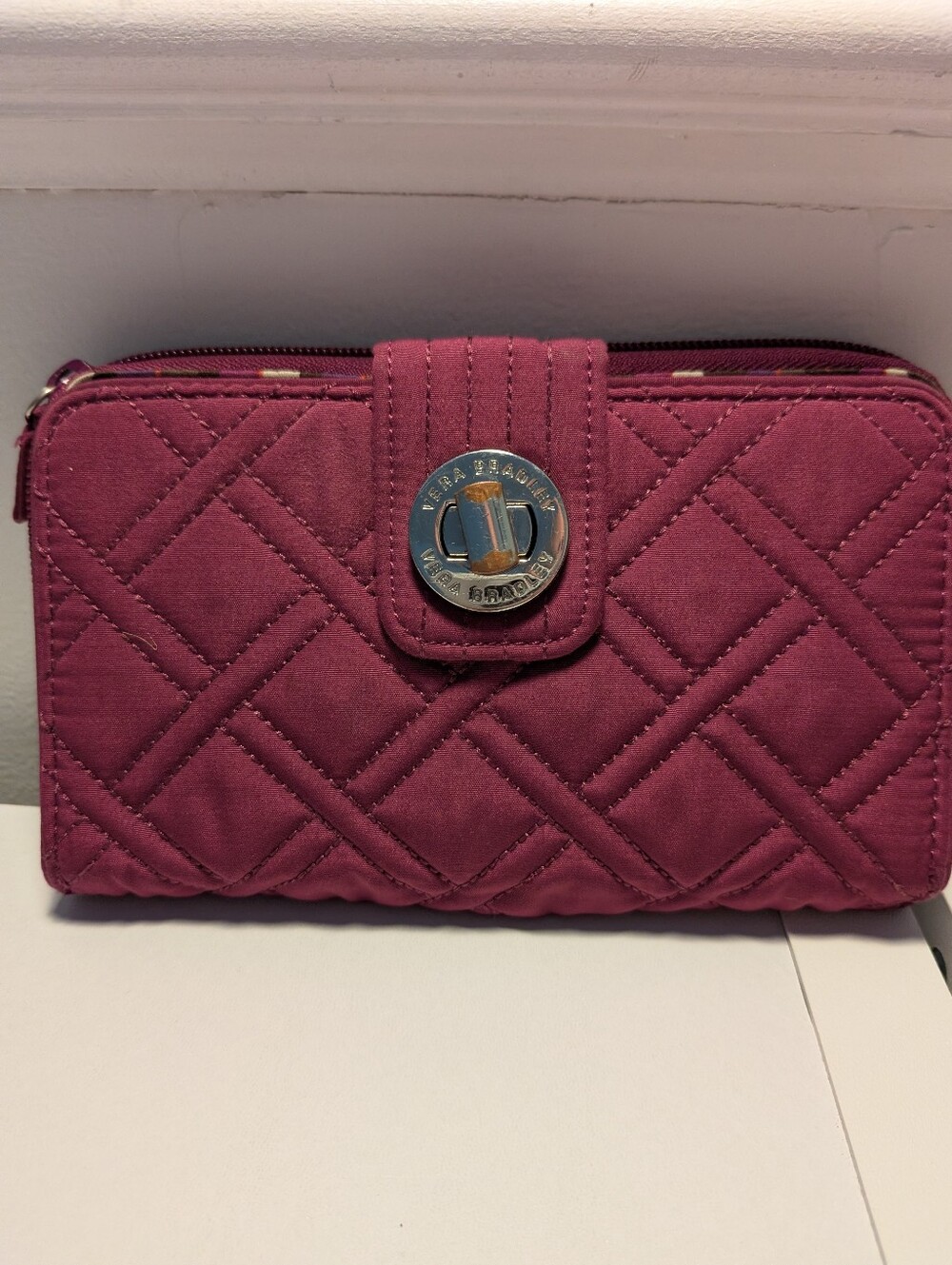 Vera Bradley Plum Purple Microfiber Turnlock Wallet Organizer Zip Clutch Case